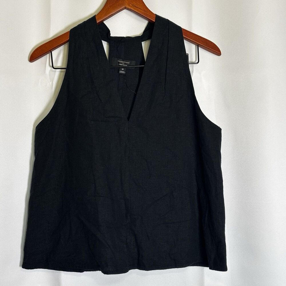 Banana Republic Womens Medium Black Linen Blend Racerback Tank Top V Neck
